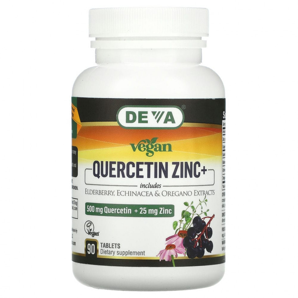 Deva, Vegan Quercetin Zinc+, 500 mg + 25 mg, 90 Tablets  3560