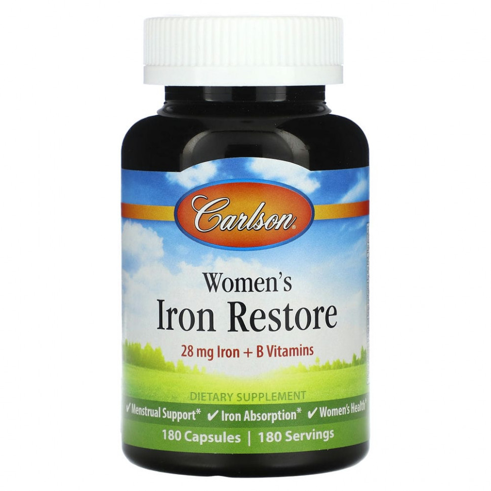 Carlson, Women's Iron Restore, 28 mg Iron + B Vitamins, 180 Capsules  4710