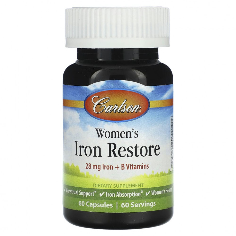 Carlson, Womens Iron Restore, 28 mg Iron + B Vitamins, 60 Capsules  2110