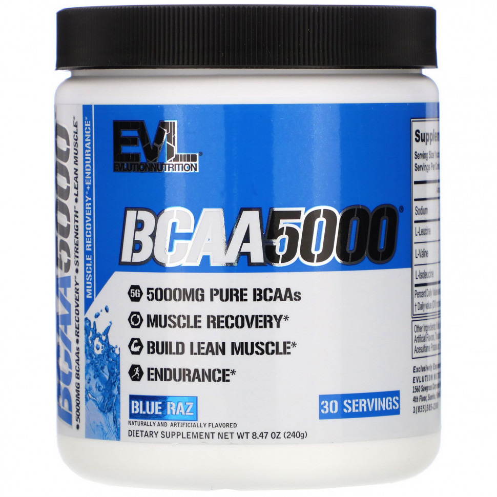 EVLution Nutrition, BCAA 5000, Blue Raz, 8.47 oz (240 g)  4790