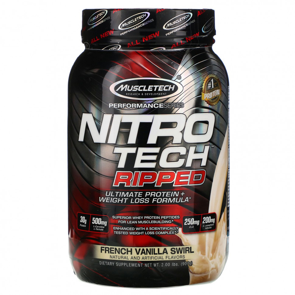 Muscletech, Nitro Tech, Ripped, Ultimate Protein + Weight Loss Formula, French Vanilla Swirl, 2 lbs (907 g)  7400