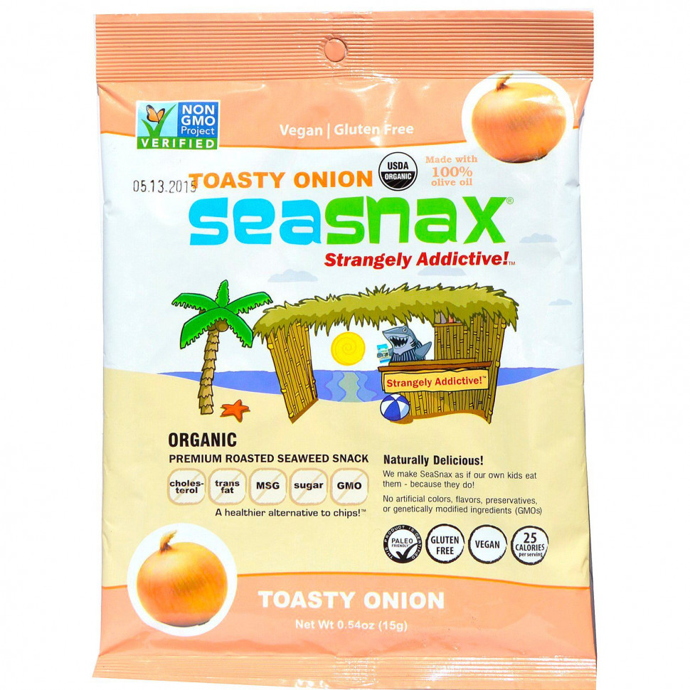 SeaSnax, Toasty Onion, Roasted Seaweed Snack, 5 sheets - .54 oz (15 g)  680