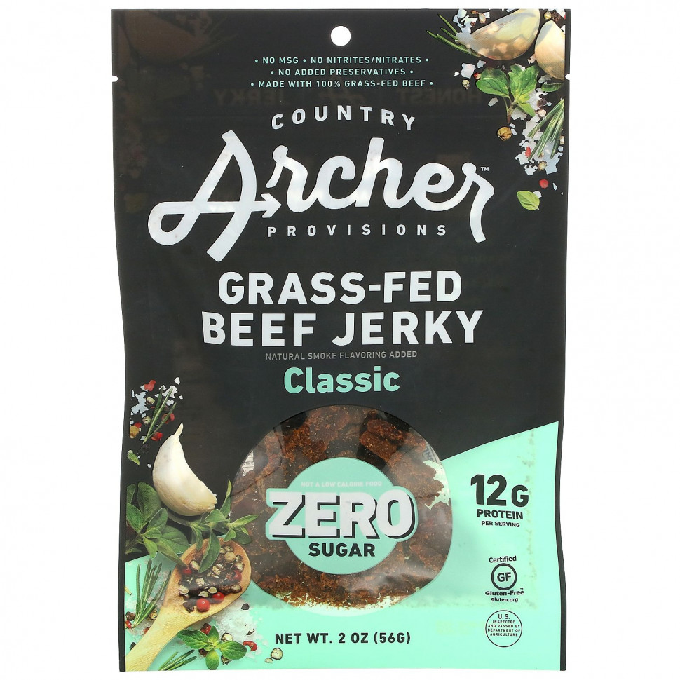 Country Archer Jerky, Grass-Fed Beef Jerky, Classic, 2 oz (56 g)  1730