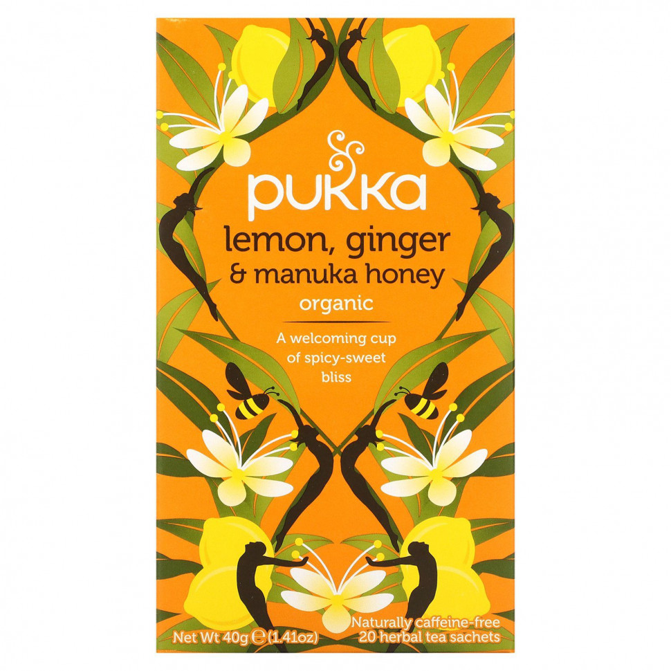 Pukka Herbs, Lemon Ginger & Munka Honey Tea, 20 Herbal Tea Sachets, 0.07 oz (2 g) Each  1260