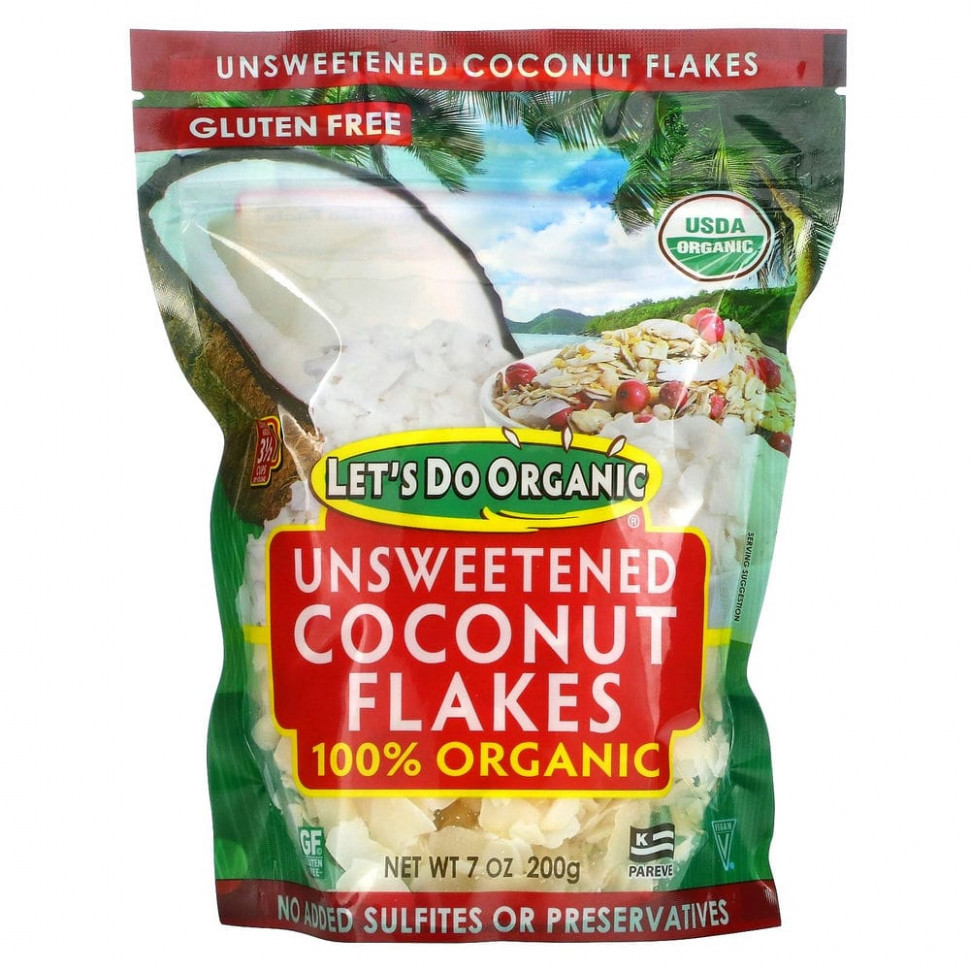 Edward & Sons, Edward & Sons, Let's Do Organic, 100% Organic Unsweetened Coconut Flakes, 7 oz (200 g)  830