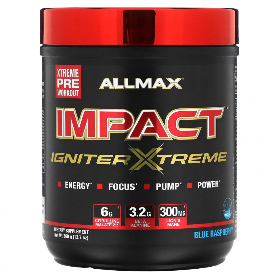 ALLMAX, IMPACT Igniter Xtreme, Pre-Workout, Blue Raspberry, 12.7 oz (360 g)  6370