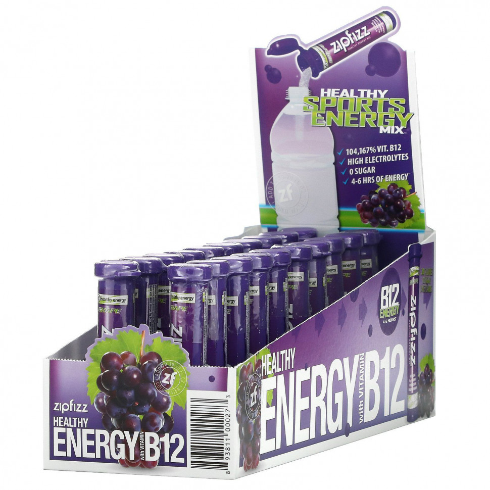 Zipfizz, Healthy Energy Mix, Grape Pack, 20 Tubes, 11 g Each  5350