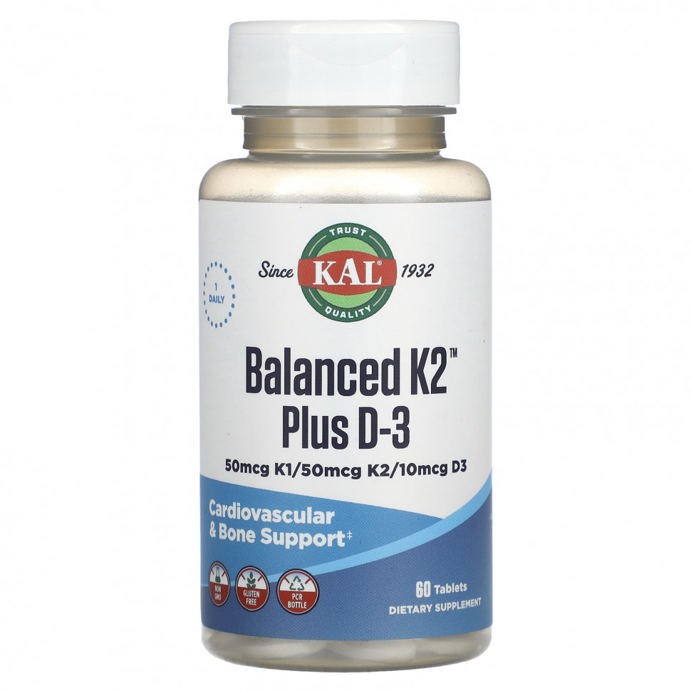 KAL, Balanced K2 Plus D3, 60 Tablets  2050