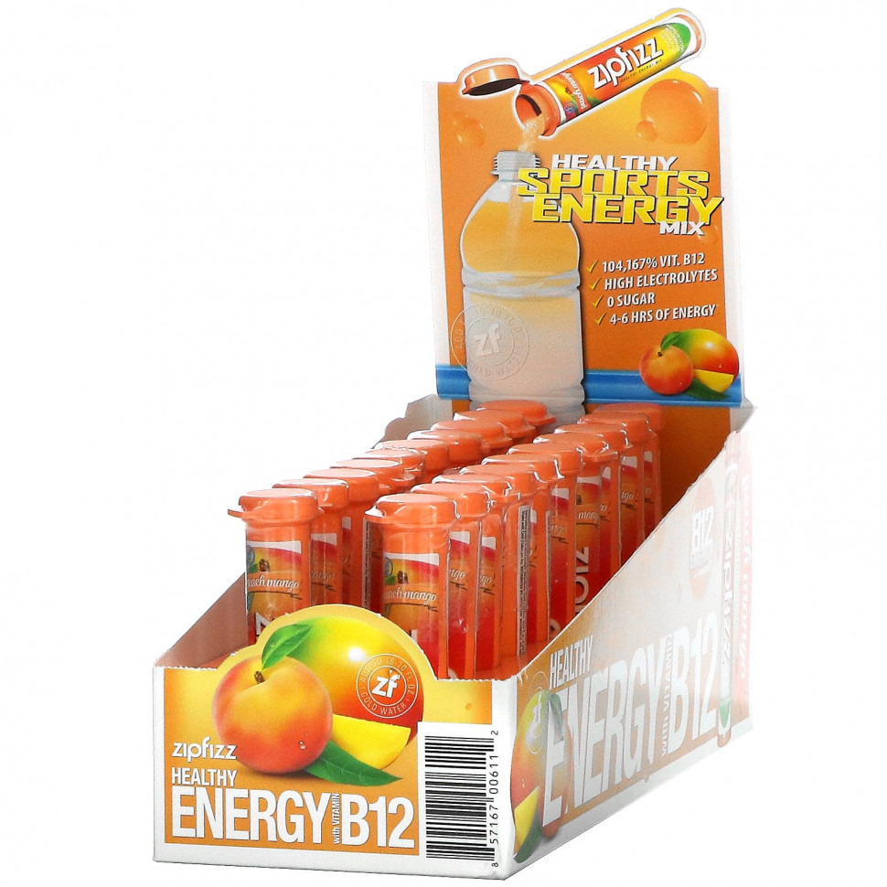 Zipfizz, Healthy Energy Mix With Vitamin B12, Peach Mango, 20 Tubes, 0.39 oz (11 g) Each  5350
