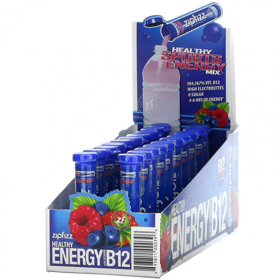 Zipfizz, Healthy Energy Mix With Vitamin B12, Blueberry Raspberry, 20 Tubes, 0.39 oz (11 g) Each  5350