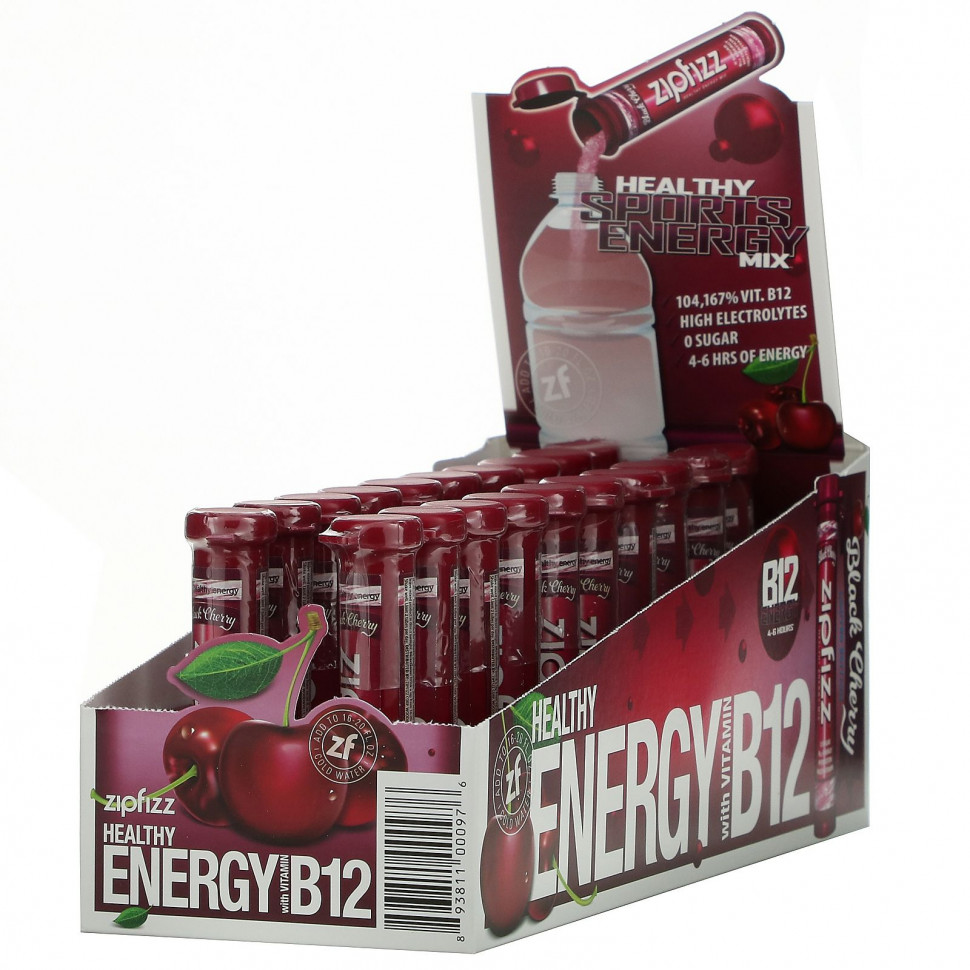 Zipfizz, Healthy Energy Mix With Vitamin B12, Black Cherry, 20 Tubes, 0.39 oz (11 g) Each  5350
