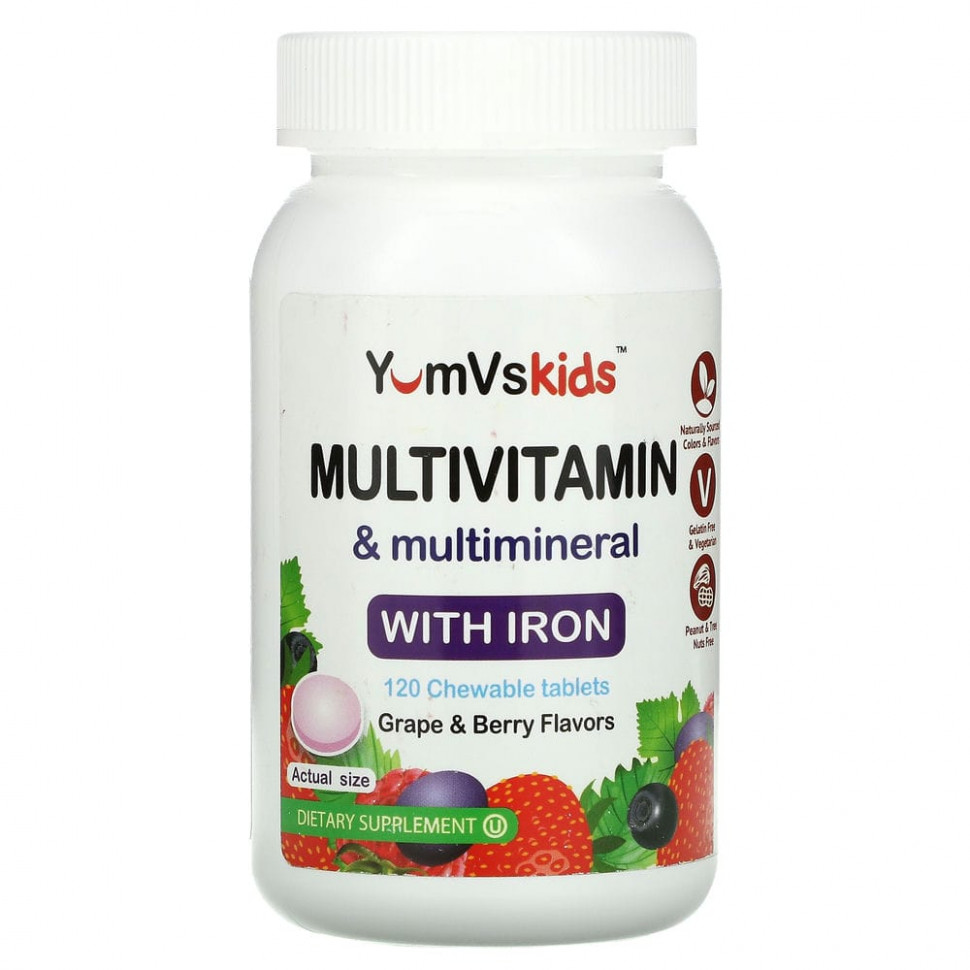 YumV's, Multivitamin & Multimineral With Iron, Grape & Berry Flavor, 120 Chewable Tablets  2440