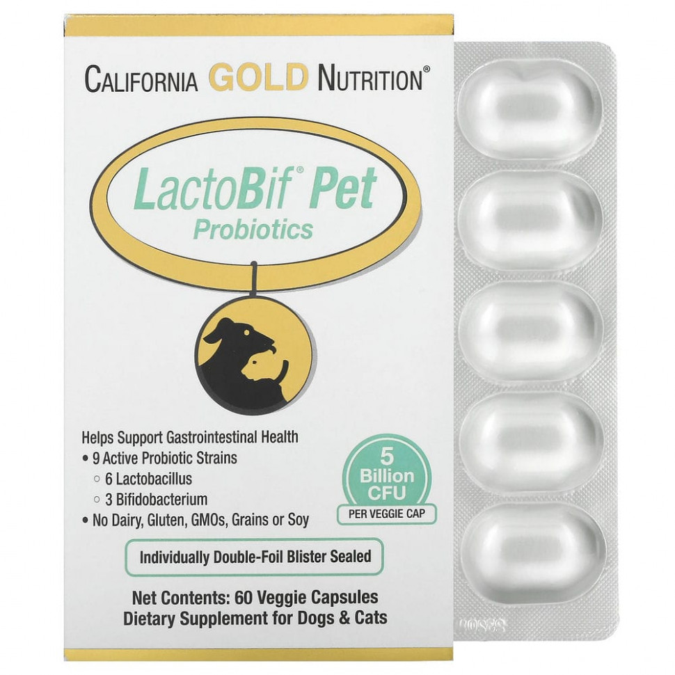 California Gold Nutrition,  LactoBif Pet, 5  , 60    1450