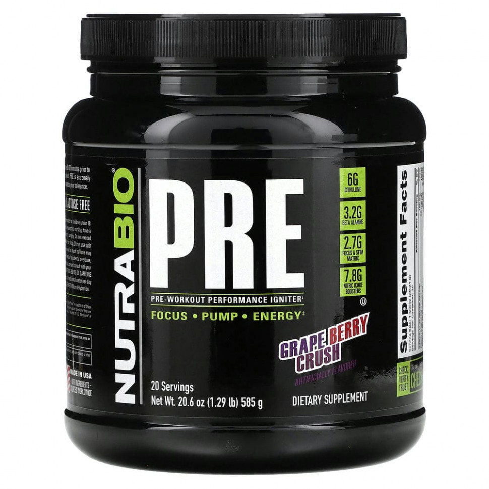 Nutrabio Labs, Pre-Workout Performance Igniter, Grape Berry Crush, 585  (1,29 )  7410