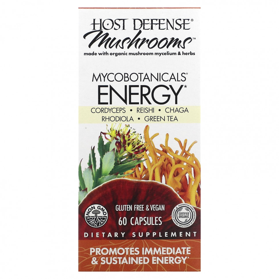 Fungi Perfecti Host Defense, Mushrooms, MycoBotanicals, Energy, 60   5580