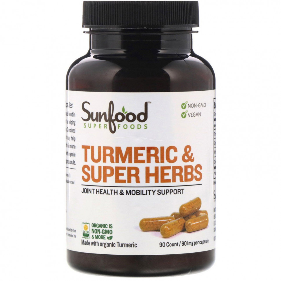 Sunfood, Turmeric & Super Herbs, 601 mg, 90 Count  4870