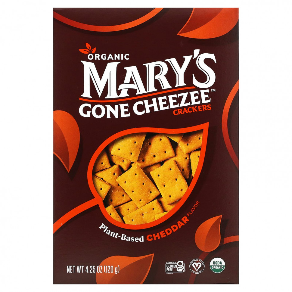 Mary's Gone Crackers, Mary's Gone Cheezee Plant-Based Crackers, Cheddar, 4.25 oz (120 g)  1160