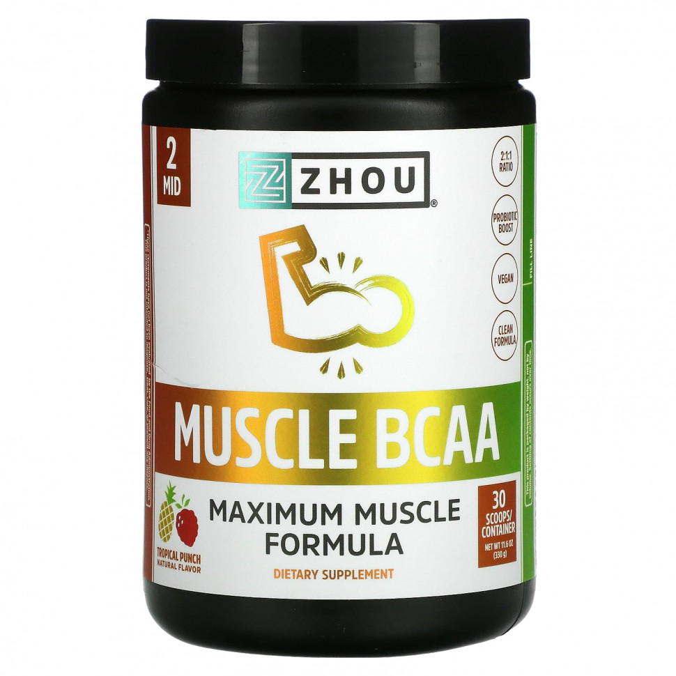  IHerb () Zhou Nutrition, Muscle BCAA, Maximum Muscle Formula, Tropical Punch, 330  (11,6 ), ,    3750 