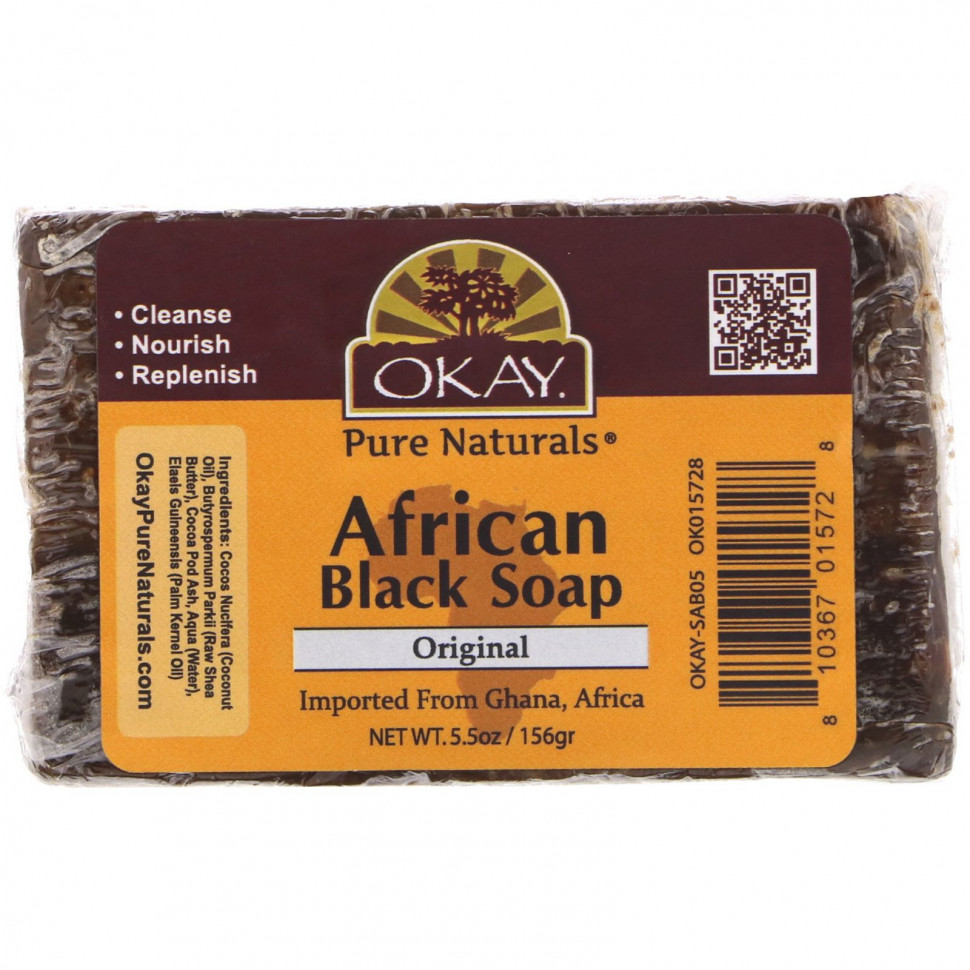 Okay Pure Naturals, African Black Soap, Original, 5.5 oz (156 g)  1080