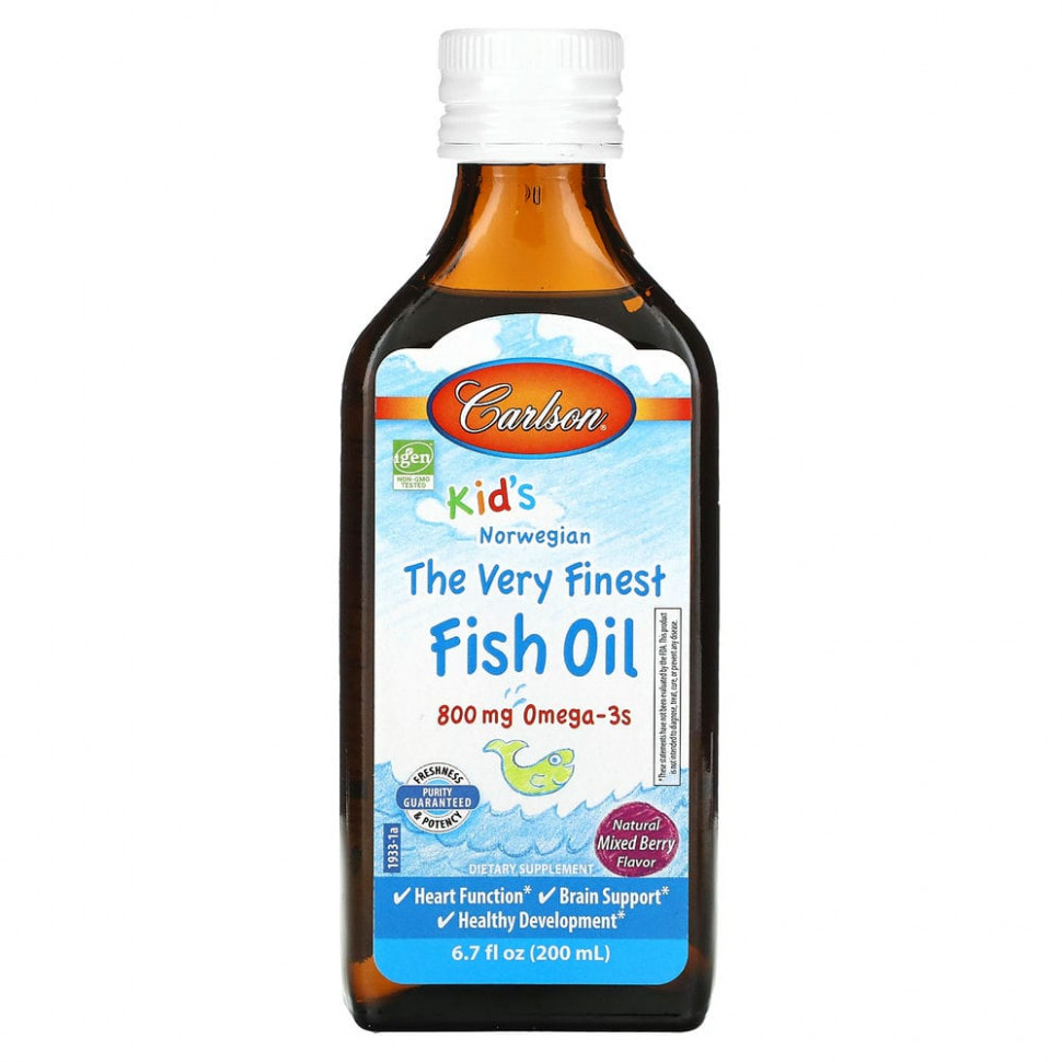 Carlson, Kids, The Very Finest Fish Oil, Natural Mixed Berry , 800 mg, 6.7 fl oz (200 ml)  4270