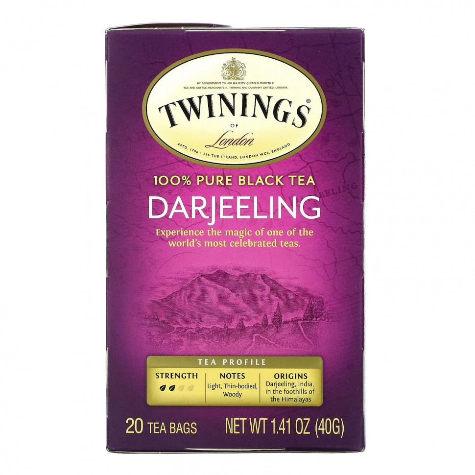 Twinings, 100% Pure Black Tea, Darjeeling , 20 Individual Tea Bags, 1.41 oz (40 g)  1120