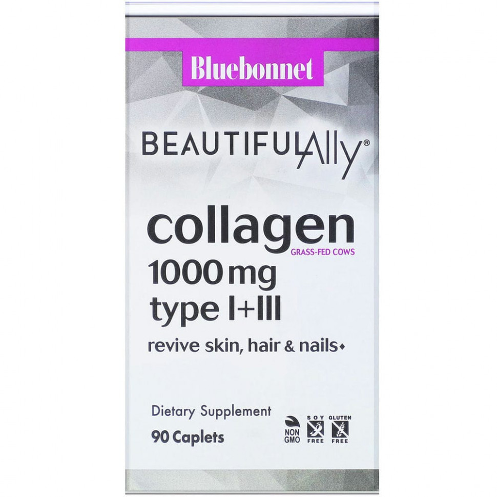 Bluebonnet Nutrition, Beautiful Ally, Collagen Type I+III, 1,000 mg, 90 Caplets  3360