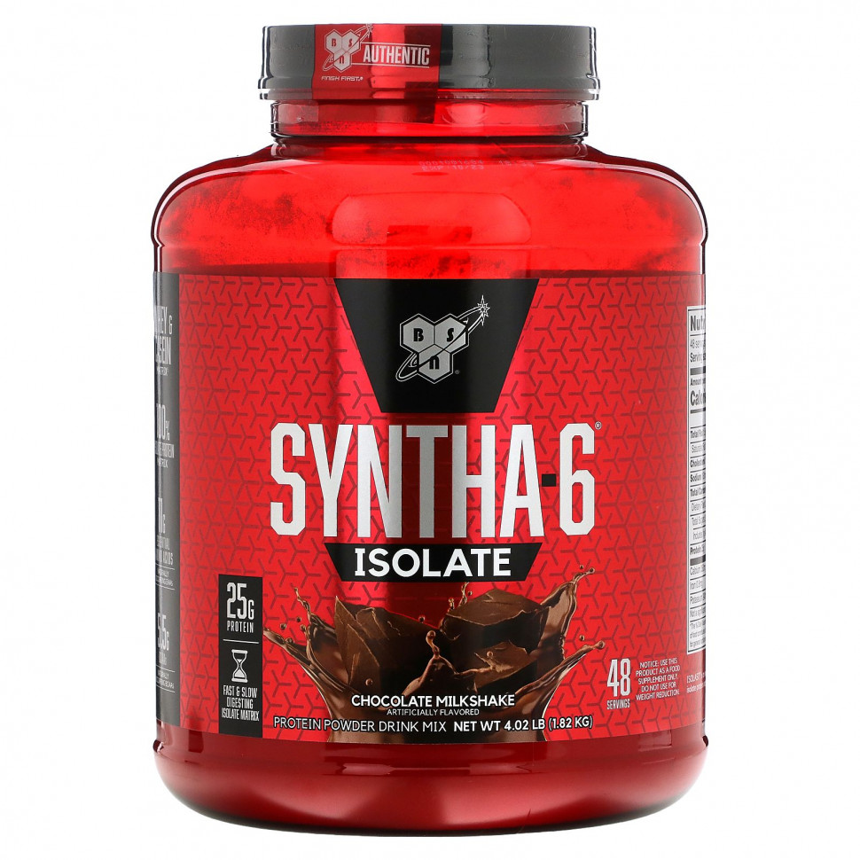 BSN, Syntha-6 Isolate, Protein Powder Drink Mix, Chocolate Milkshake, 4.02 lbs (1.82 kg)  17330