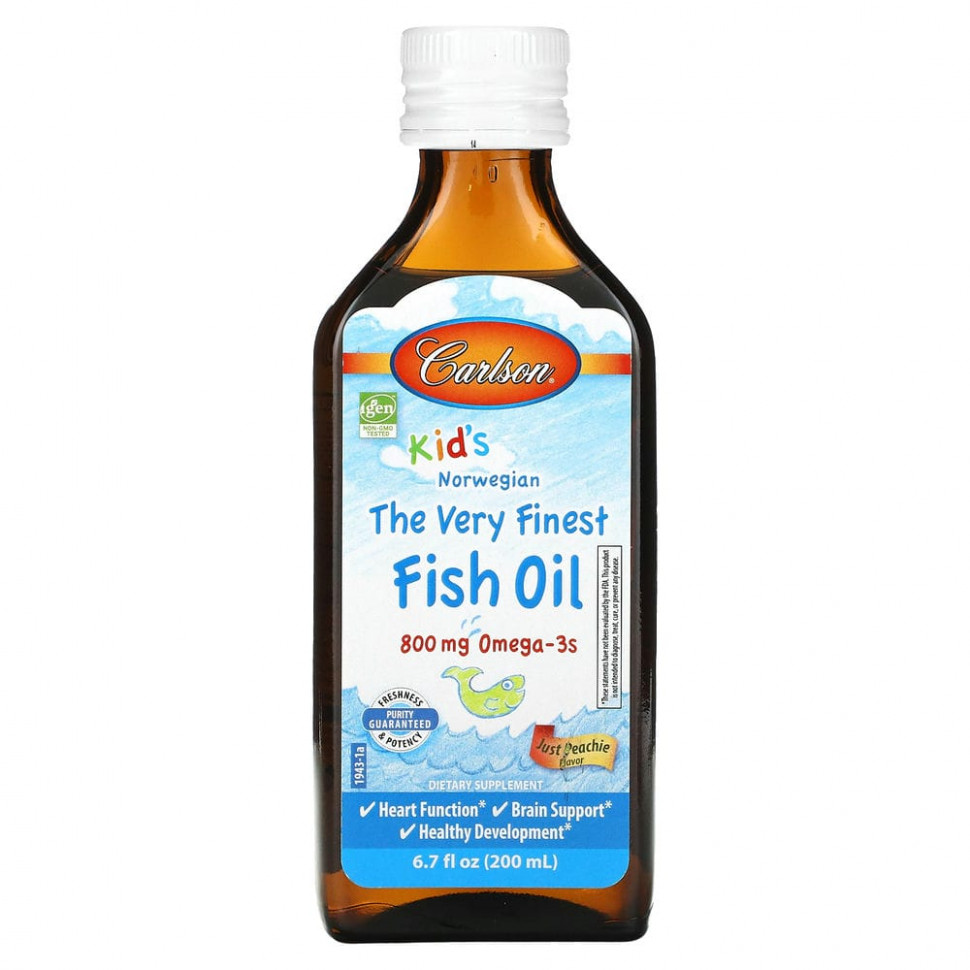 Carlson, Kids Norwegian, The Very Finest Fish Oil, Just Peachie, 800 mg, 6.7 fl oz (200 ml)  4270