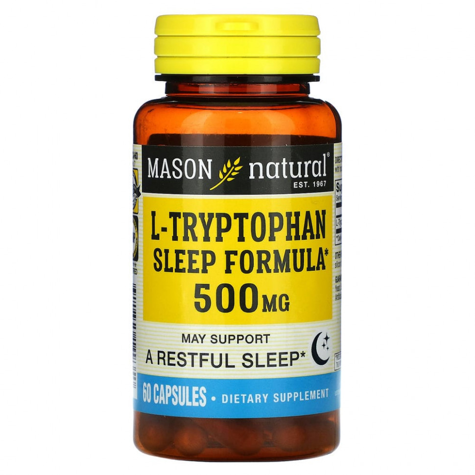 Mason Natural, L-Tryptophan Sleep Formula, 500 mg, 60 Capsules  3130