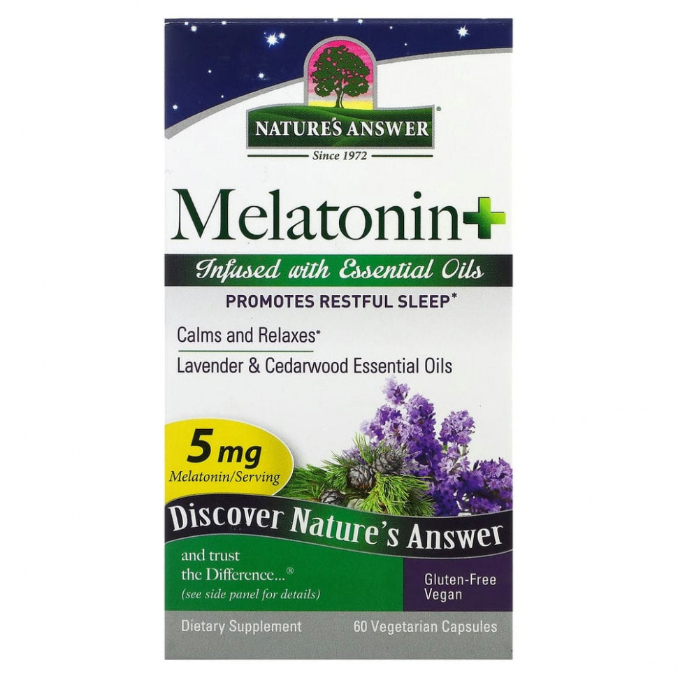 Nature's Answer, Melatonin +, 5 mg, 60 Vegetarian Capsules  1890