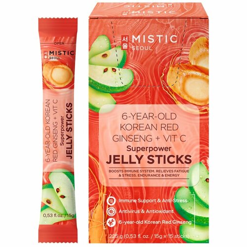 MISTIC 6-YEAR OLD KOREAN RED GINSENG+VIT C SUPERPOWER JELLY STICKS, 15pcs*15g/box     6-    1350