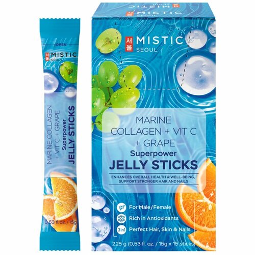 MISTIC MARINE COLLAGEN + VIT C + GRAPE SUPERPOWER JELLY STICKS, 15pcs*15g/box c          1098