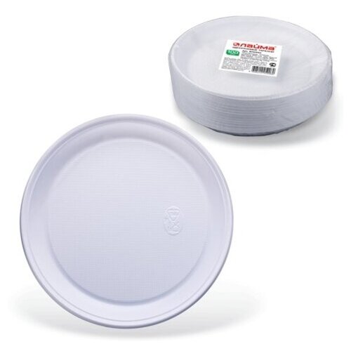 Одноразовые тарелки плоские, комплект 100 шт., пластик, d=220 мм, 