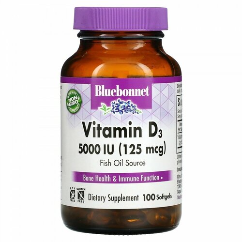 Bluebonnet Nutrition, Vitamin D3, 125 mcg (5,000 IU), 100 Softgels 2490