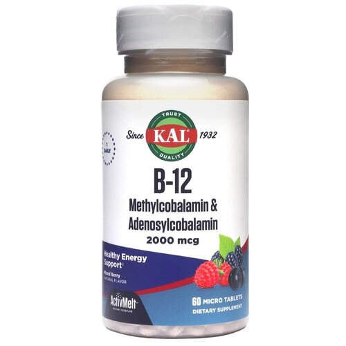�������� KAL B-12 Methylcobalamin & Adenosylcobalamin, 50 �, 2000 ���, 60 ��., ����, ������ ������ �� 3190 ���