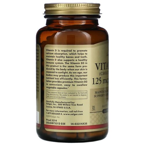 Solgar Vitamin D3 (cholecalciferol) 125  5000 IU 5200