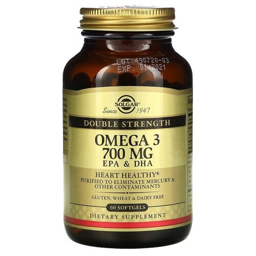 Solgar, Omega-3, EPA & DHA, Double Strength, 700 mg, 60 Softgels 2172