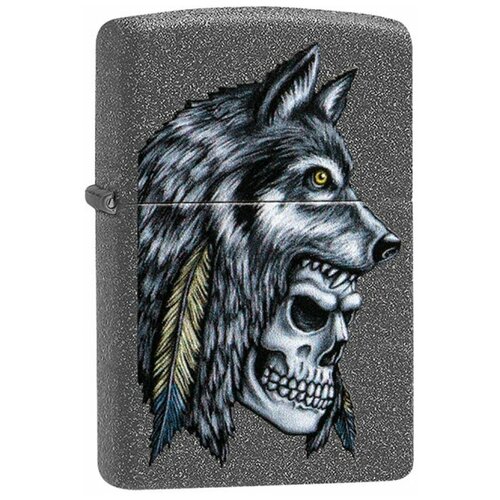    ZIPPO Classic 29863 Wolf Skull Feather Design   Iron Stone - ,   , ,    6570 