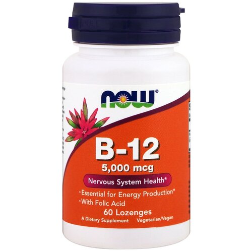 NOW Vitamin B-12 5000 mcg+Folic Acid 60 loz, ,    1620 